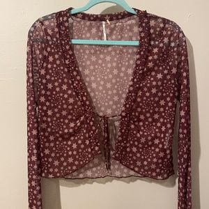 Free People Long Sleeve Mesh Tie Front Top